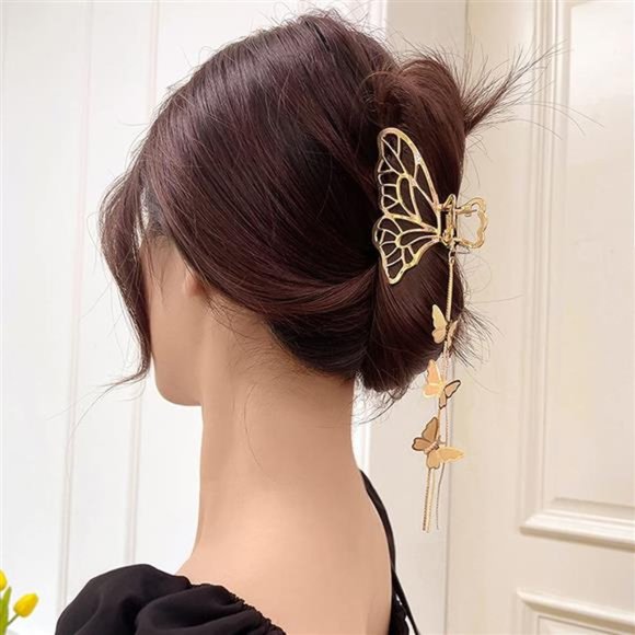 Butterfly Hair Clips 1PCS Butterfly Metal Hair Claw Clip Big Nonslip Gold Hair